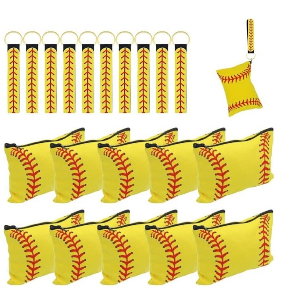 Softball Cosmetic Bags with matching keychains